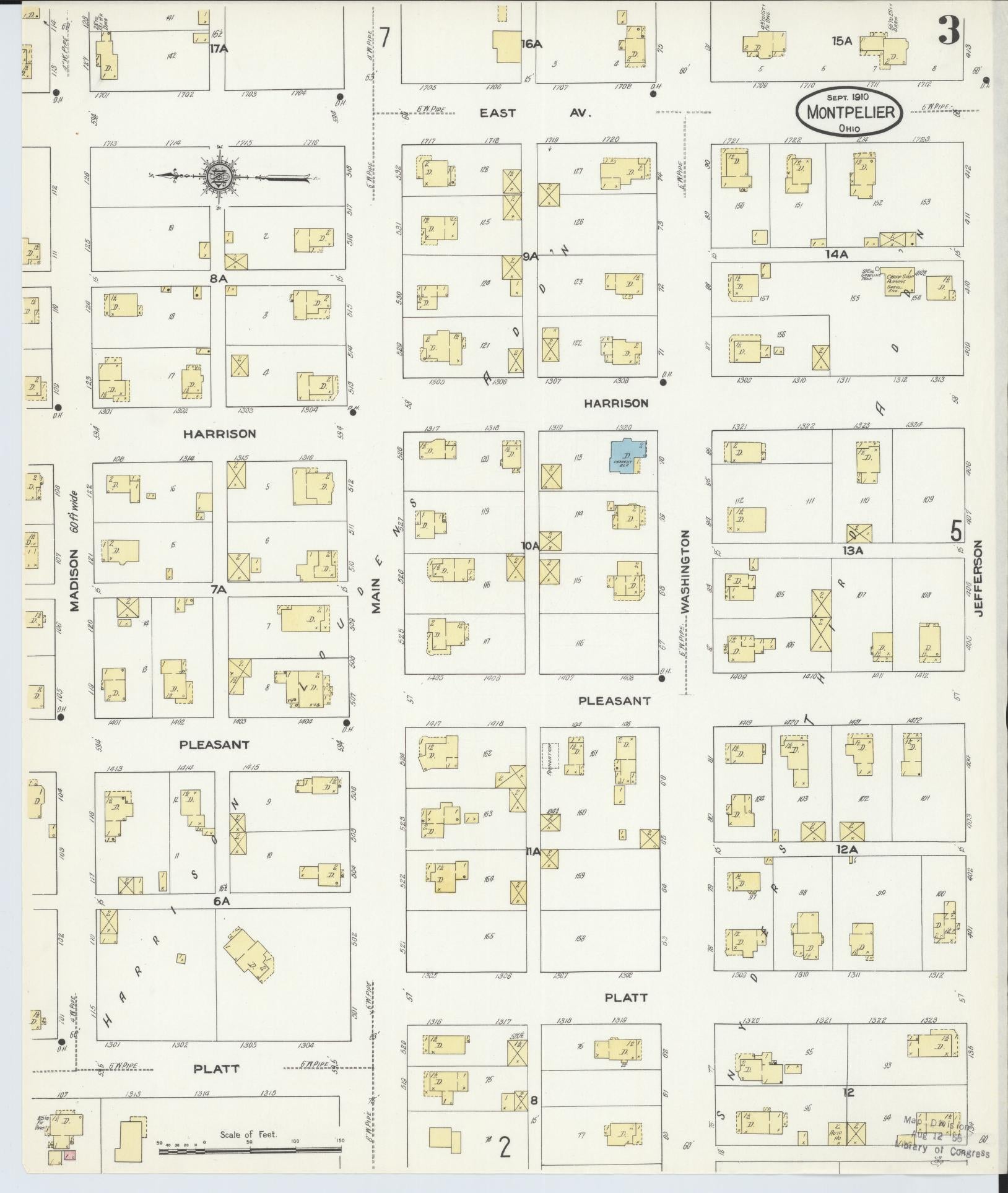 Sanborn Fire Insurance Map from Montpelier, Williams County, Ohio (1910), Sheet #0003 - Complete Map Set gallery image, historic Sanborn map, vintage wall art, Ohio Ohio