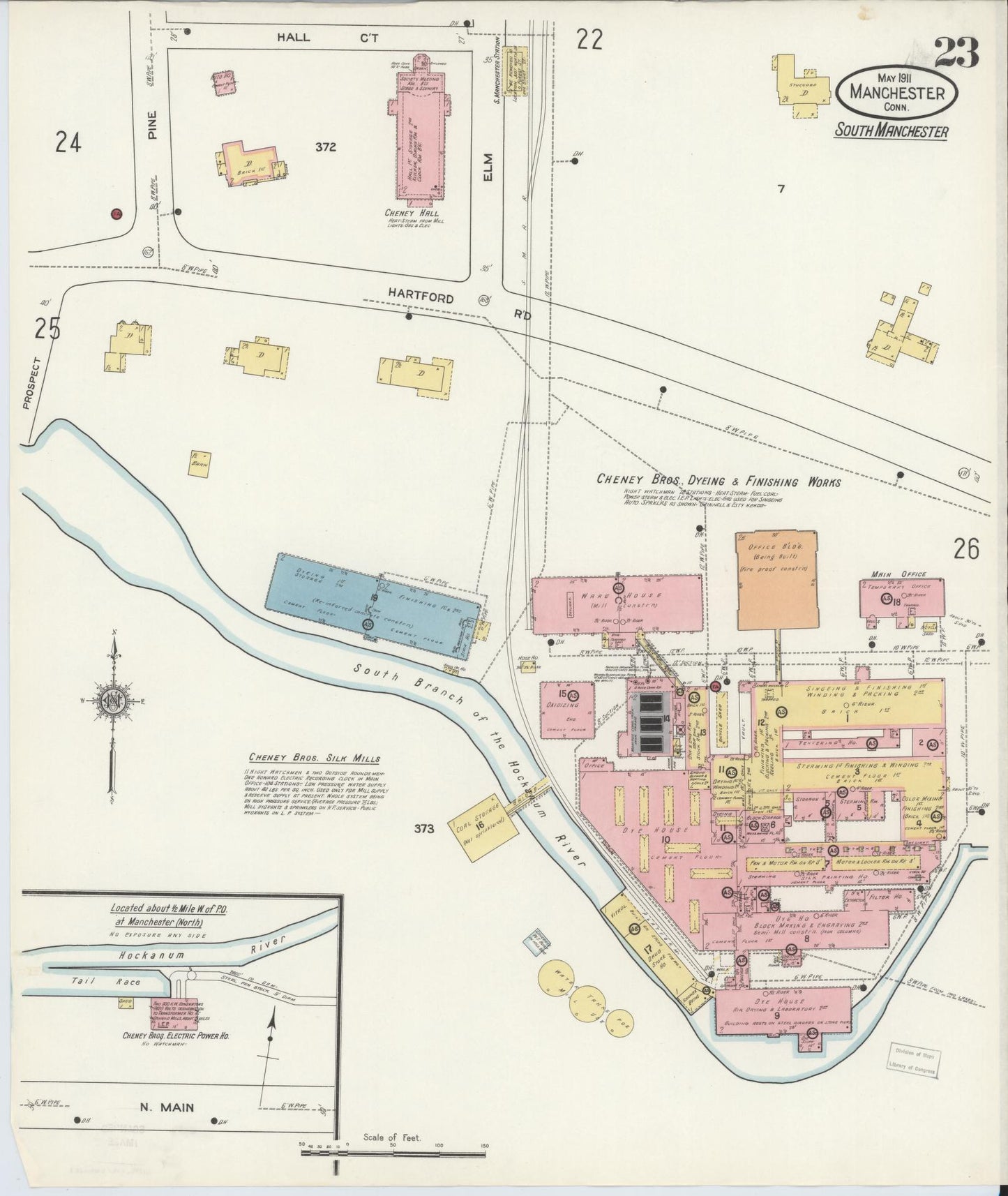 Sanborn Fire Insurance Map from Manchester, Hartford County, Connecticut (1911), Sheet #0023 - Complete Map Set gallery image, historic Sanborn map, vintage wall art, Connecticut Connecticut