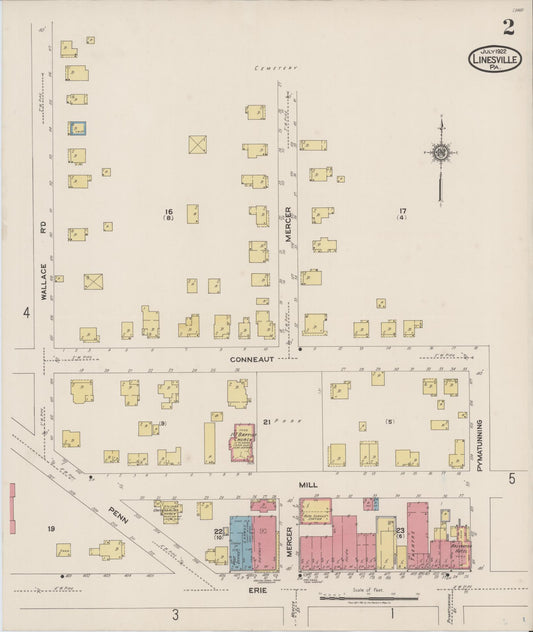 Sanborn Fire Insurance Map from Linesville, Crawford County, Pennsylvania (1922), Sheet #0002 - Historic Sanborn Fire Insurance Map Print, vintage old map wall art, antique decor, genealogy gift, Pennsylvania Pennsylvania map