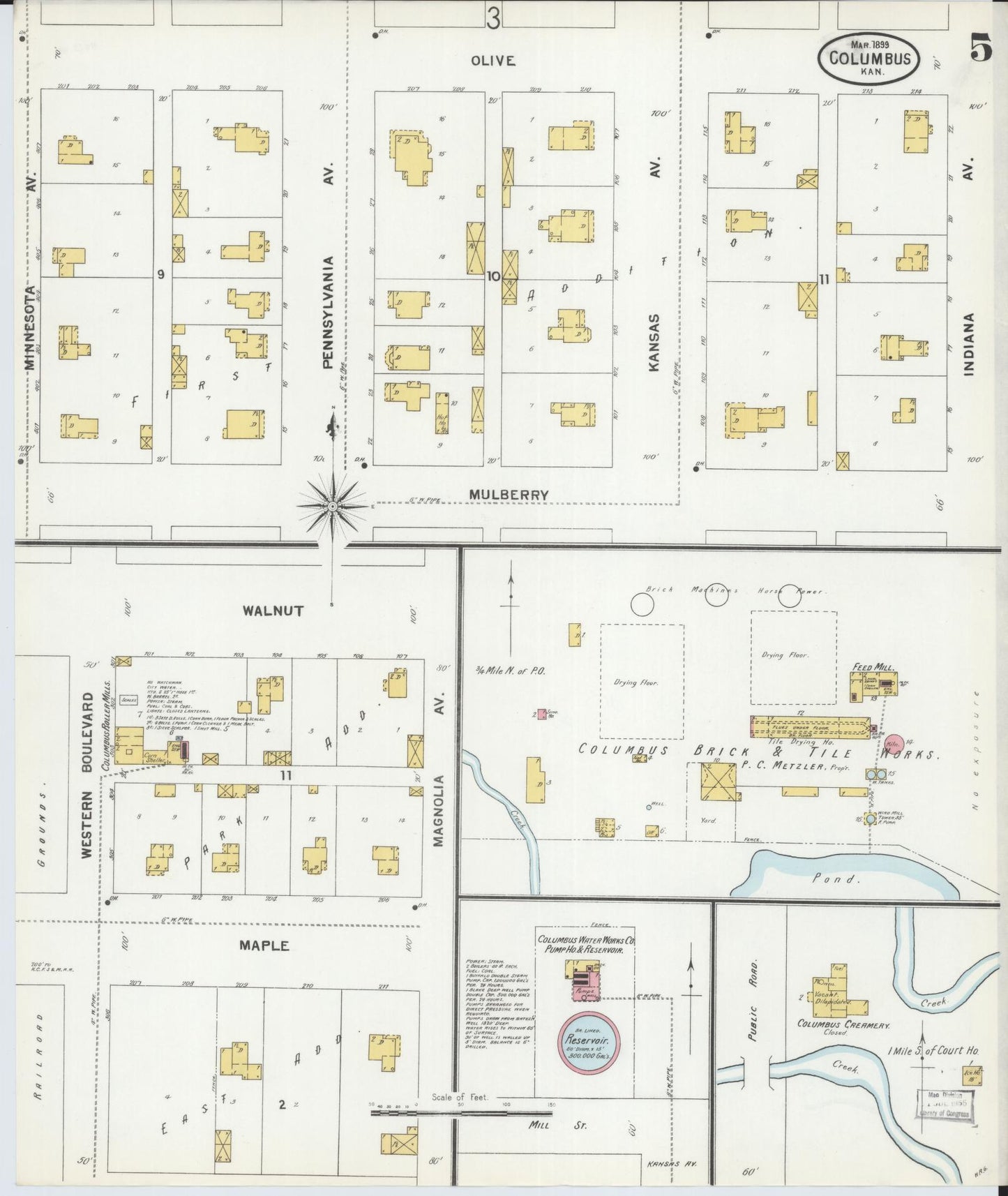 Sanborn Fire Insurance Map from Columbus, Cherokee County, Kansas (1899), Sheet #0005 - Historic Sanborn Fire Insurance Map Print, vintage old map wall art, antique decor, genealogy gift, Kansas Kansas map