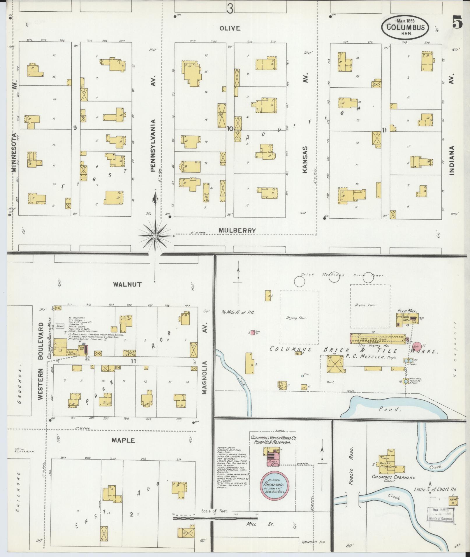 Sanborn Fire Insurance Map from Columbus, Cherokee County, Kansas (1899), Sheet #0005 - Historic Sanborn Fire Insurance Map Print, vintage old map wall art, antique decor, genealogy gift, Kansas Kansas map