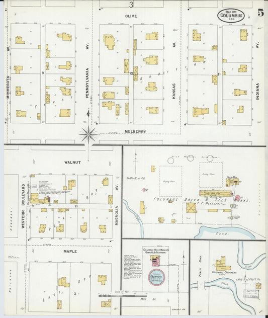 Sanborn Fire Insurance Map from Columbus, Cherokee County, Kansas (1899), Sheet #0005 - Historic Sanborn Fire Insurance Map Print, vintage old map wall art, antique decor, genealogy gift, Kansas Kansas map