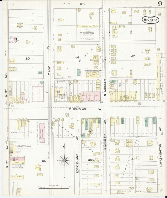 Sanborn Fire Insurance Map from Wichita, Sedgwick County, Kansas (1887), Sheet #0009 - Historic Sanborn Fire Insurance Map Print, vintage old map wall art, antique decor, genealogy gift, Kansas Kansas map