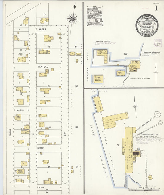 Sanborn Fire Insurance Map from Gardiner, Douglas County, Oregon (1907), Sheet #0001 - Historic Sanborn Fire Insurance Map Print, vintage old map wall art, antique decor, genealogy gift, Oregon Oregon map
