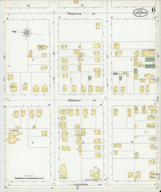 Sanborn Fire Insurance Map from Lakewood, Ocean County, New Jersey (1901), Sheet #0006 - Historic Sanborn Fire Insurance Map Print, vintage old map wall art, antique decor, genealogy gift, New Jersey New Jersey map
