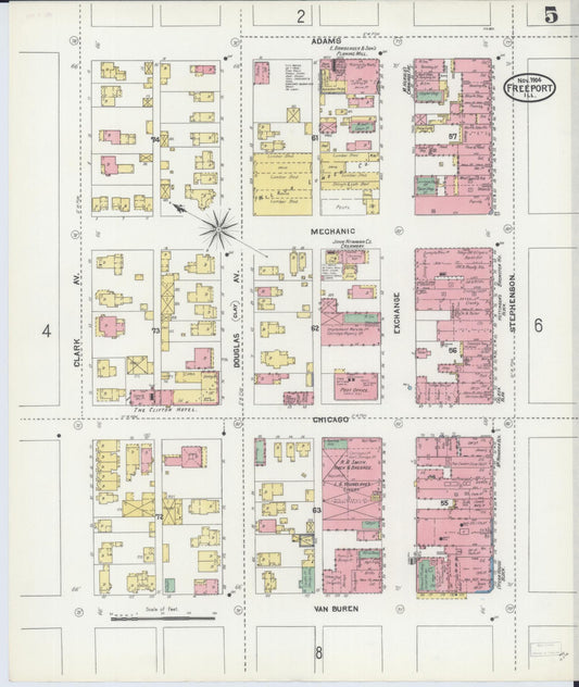 Sanborn Fire Insurance Map from Freeport, Stephenson County, Illinois (1904), Sheet #0005 - Historic Sanborn Fire Insurance Map Print, vintage old map wall art, antique decor, genealogy gift, Illinois Illinois map