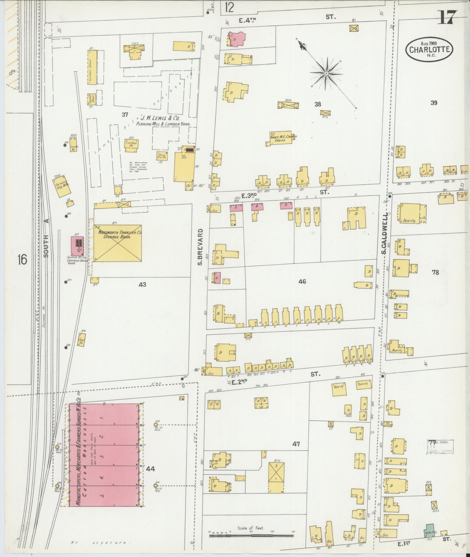 Sanborn Fire Insurance Map from Charlotte, Mecklenburg County, North Carolina (1900), Sheet #0017 - Complete Map Set gallery image, historic Sanborn map, vintage wall art, North Carolina North Carolina