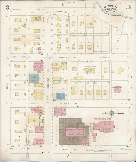 Sanborn Fire Insurance Map from Coleraine, Itasca County, Minnesota (1944), Sheet #0003 - Historic Sanborn Fire Insurance Map Print, vintage old map wall art, antique decor, genealogy gift, Minnesota Minnesota map
