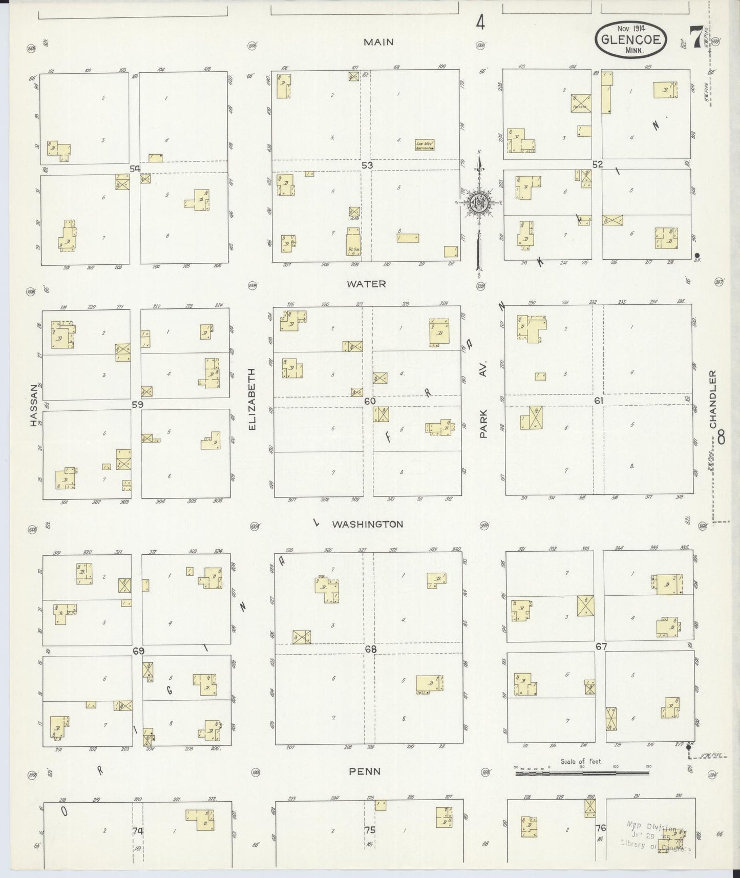 Sanborn Fire Insurance Map from Glencoe, Mcleod County, Minnesota (1914), Sheet #0007 - Complete Map Set gallery image, historic Sanborn map, vintage wall art, Minnesota Minnesota