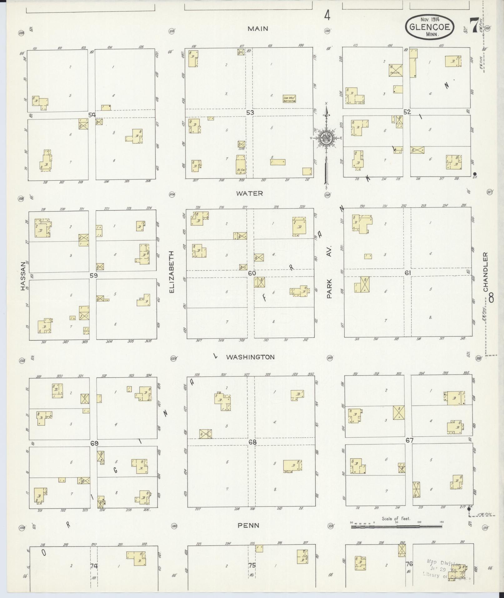 Sanborn Fire Insurance Map from Glencoe, Mcleod County, Minnesota (1914), Sheet #0007 - Complete Map Set gallery image, historic Sanborn map, vintage wall art, Minnesota Minnesota