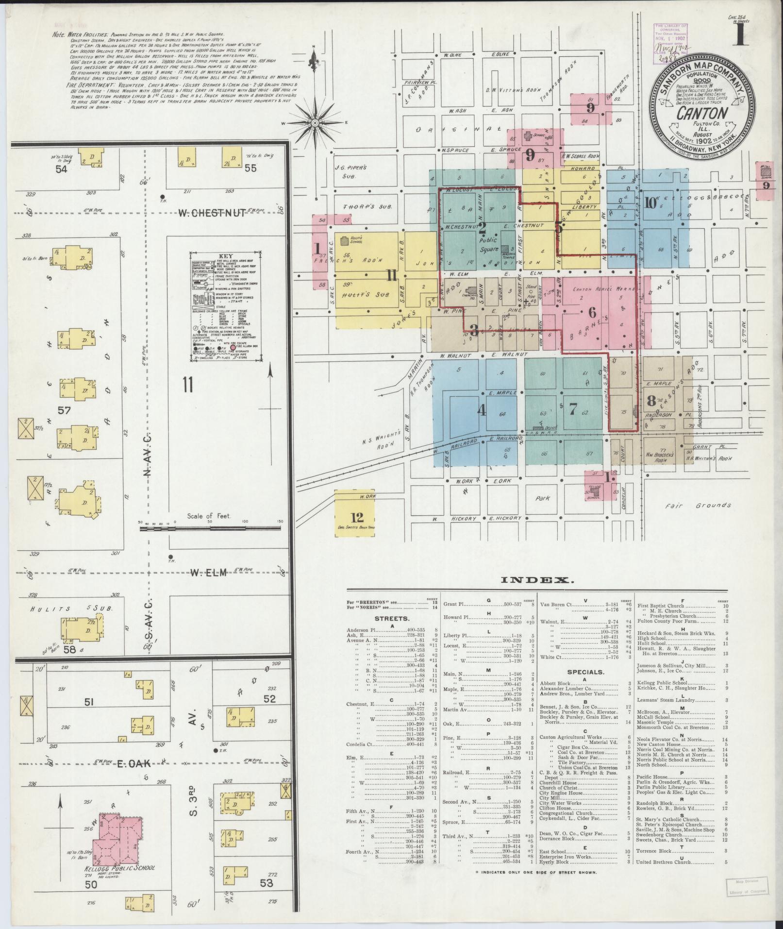Sanborn Fire Insurance Map from Canton, Fulton County, Illinois (1902), Sheet #0001 - Historic Sanborn Fire Insurance Map Print, vintage old map wall art, antique decor, genealogy gift, Illinois Illinois map