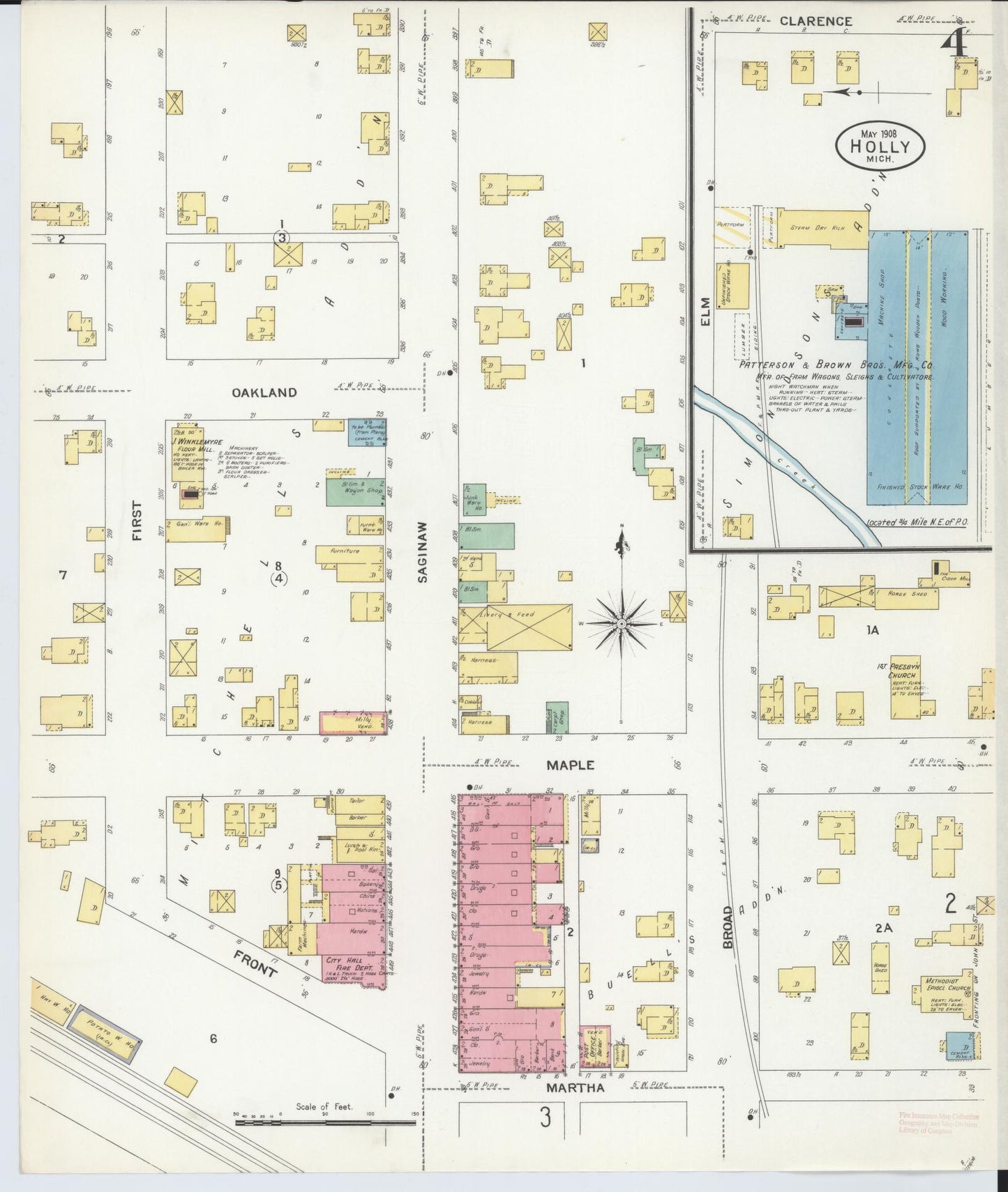Sanborn Fire Insurance Map from Holly, Oakland County, Michigan (1908), Sheet #0004 - Complete Map Set gallery image, historic Sanborn map, vintage wall art, Michigan Michigan