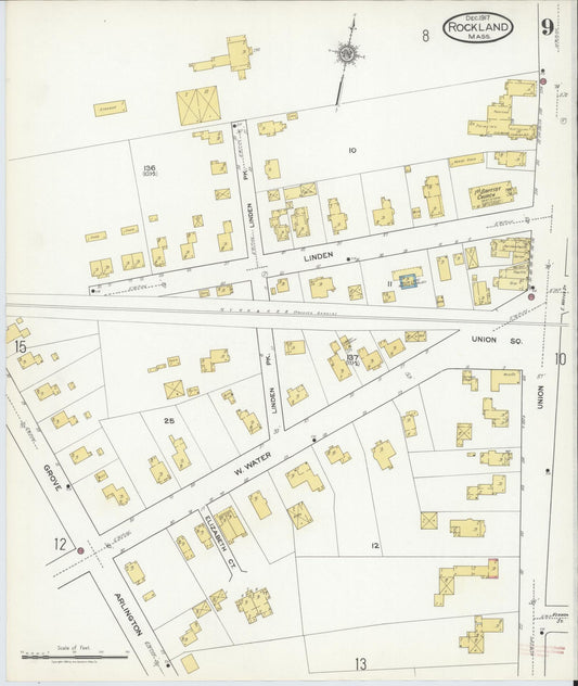 Sanborn Fire Insurance Map from Rockland, Plymouth County, Massachusetts (1917), Sheet #0009 - Historic Sanborn Fire Insurance Map Print, vintage old map wall art, antique decor, genealogy gift, Massachusetts Massachusetts map