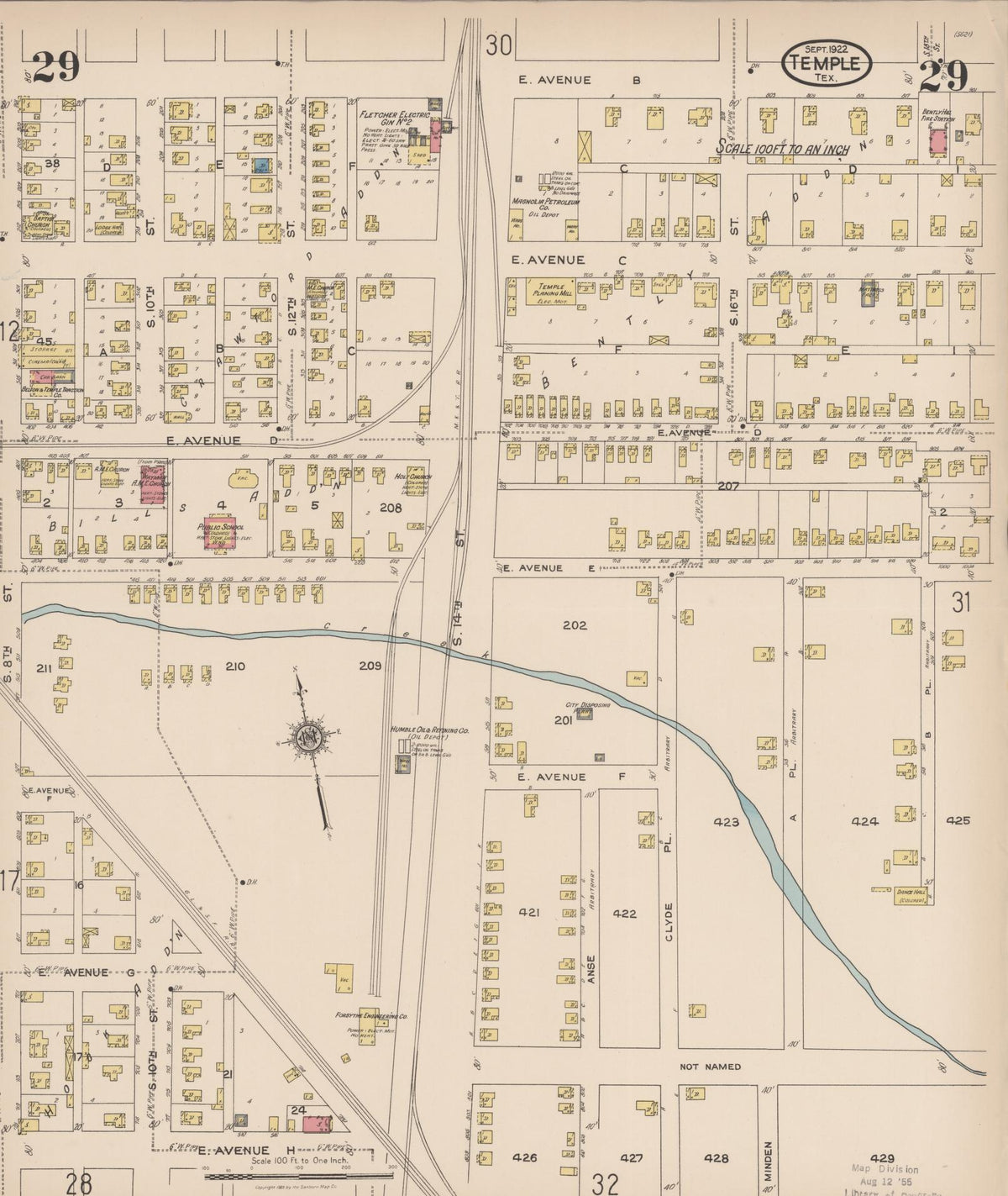 Sanborn Fire Insurance Map from Temple, Bell County, Texas (1922), Sheet #0029 - Complete Map Set gallery image, historic Sanborn map, vintage wall art, Texas Texas