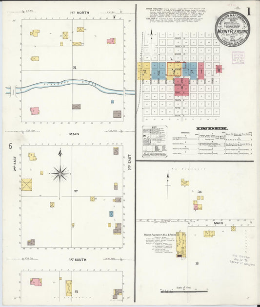 Sanborn Fire Insurance Map from Mount Pleasant, Sanpete County, Utah (1908), Sheet #0001 - Historic Sanborn Fire Insurance Map Print, vintage old map wall art, antique decor, genealogy gift, Utah Utah map