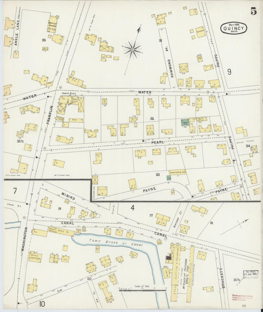 Sanborn Fire Insurance Map from Quincy, Norfolk County, Massachusetts (1896), Sheet #0005 - Historic Sanborn Fire Insurance Map Print, vintage old map wall art, antique decor, genealogy gift, Massachusetts Massachusetts map