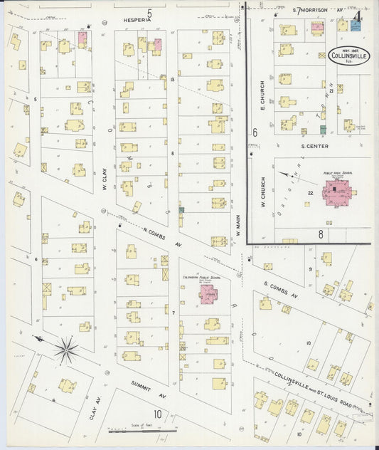 Sanborn Fire Insurance Map from Collinsville, Madison County, Illinois (1907), Sheet #0004 - Historic Sanborn Fire Insurance Map Print, vintage old map wall art, antique decor, genealogy gift, Illinois Illinois map