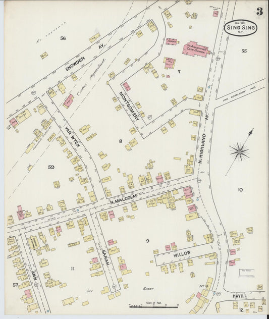 Sanborn Fire Insurance Map from Sing Sing, Westchester County, New York (1891), Sheet #0003 - Historic Sanborn Fire Insurance Map Print, vintage old map wall art, antique decor, genealogy gift, New York New York map