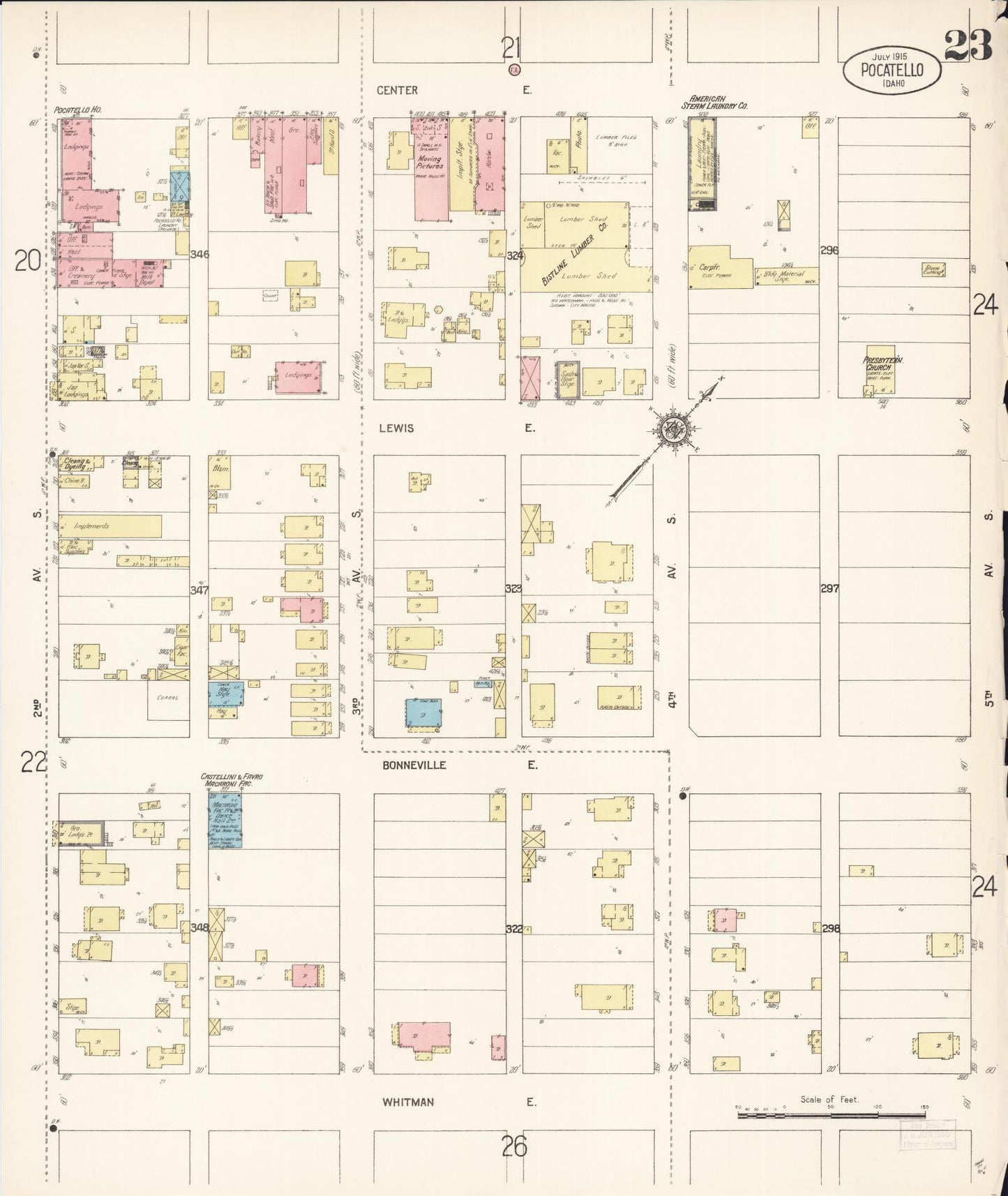 Sanborn Fire Insurance Map from Pocatello, Bannock County, Idaho (1915), Sheet #0023 - Historic Sanborn Fire Insurance Map Print, vintage old map wall art, antique decor, genealogy gift, Idaho Idaho map