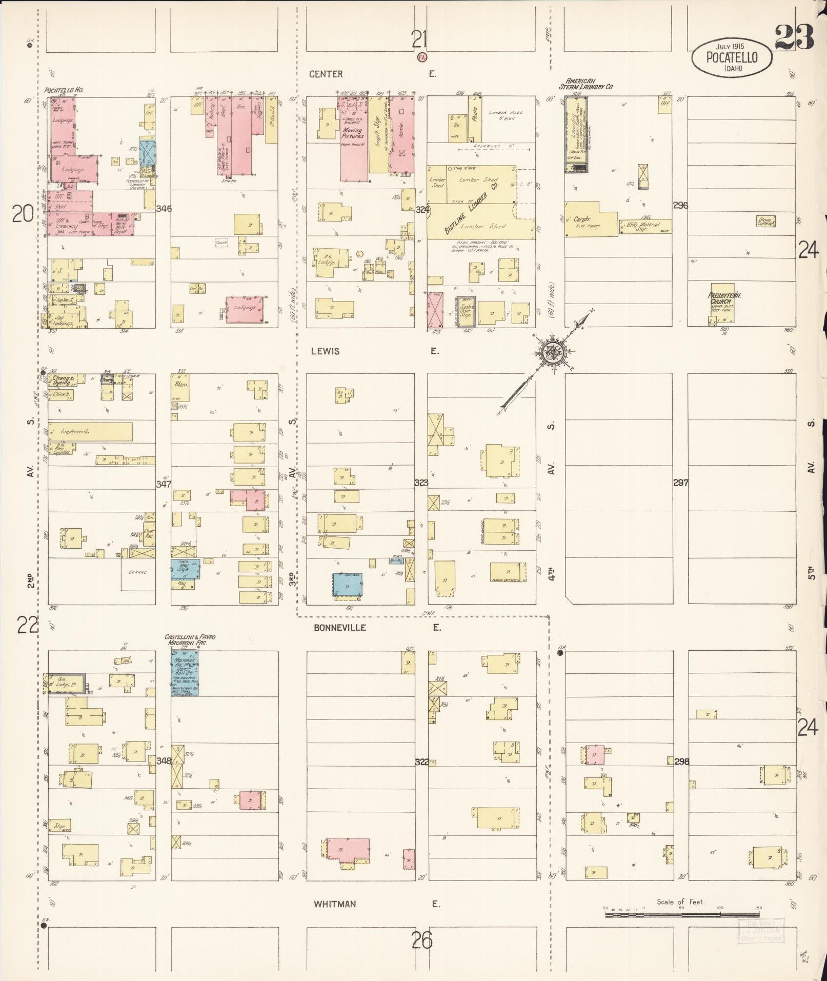 Sanborn Fire Insurance Map from Pocatello, Bannock County, Idaho (1915), Sheet #0023 - Historic Sanborn Fire Insurance Map Print, vintage old map wall art, antique decor, genealogy gift, Idaho Idaho map