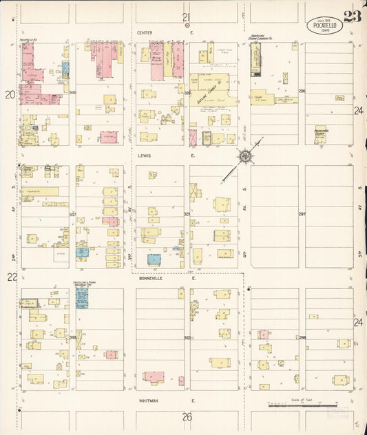 Sanborn Fire Insurance Map from Pocatello, Bannock County, Idaho (1915), Sheet #0023 - Historic Sanborn Fire Insurance Map Print, vintage old map wall art, antique decor, genealogy gift, Idaho Idaho map
