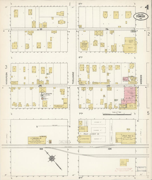 Sanborn Fire Insurance Map from Fowler, Fresno County, California (1911), Sheet #0004 - Historic Sanborn Fire Insurance Map Print, vintage old map wall art, antique decor, genealogy gift, California California map