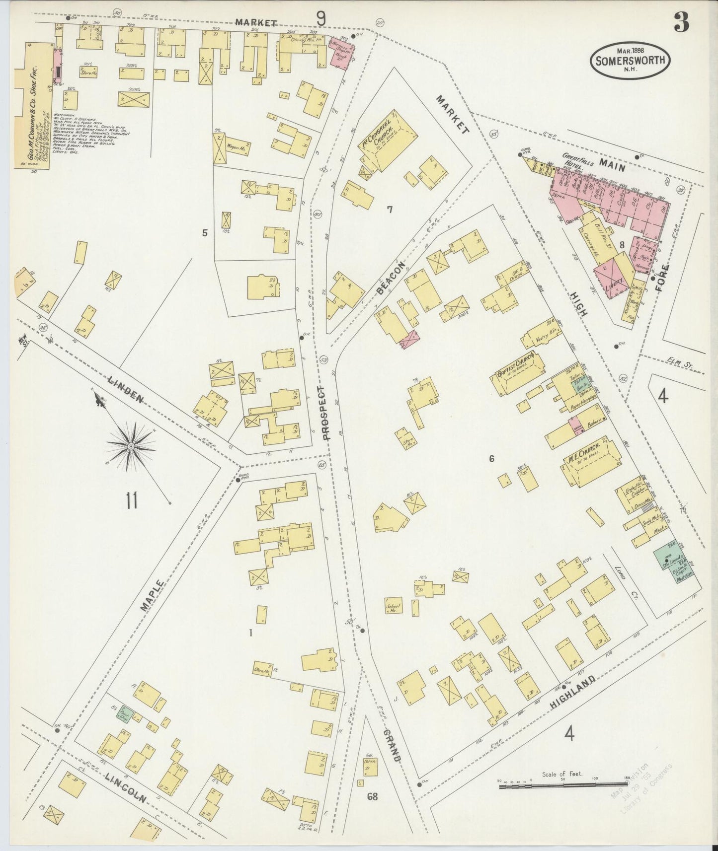 Sanborn Fire Insurance Map from Somersworth, Strafford County, New Hampshire (1898), Sheet #0003 - Complete Map Set gallery image, historic Sanborn map, vintage wall art, Maine Maine