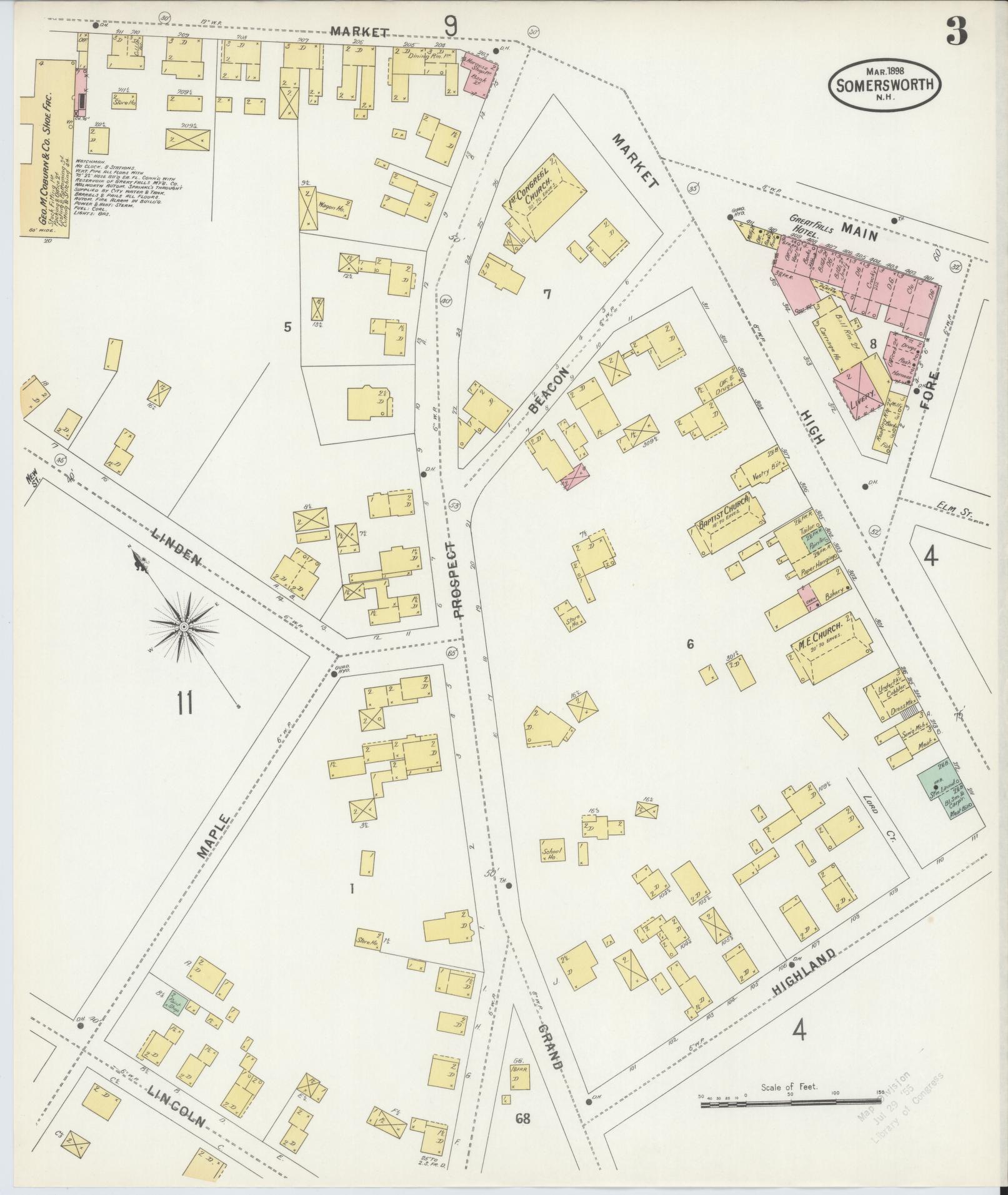 Sanborn Fire Insurance Map from Somersworth, Strafford County, New Hampshire (1898), Sheet #0003 - Complete Map Set gallery image, historic Sanborn map, vintage wall art, Maine Maine