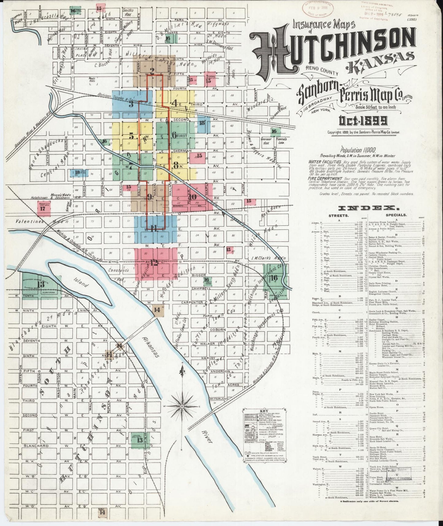 Sanborn Fire Insurance Map from Hutchinson, Reno County, Kansas (1899), Sheet #0001 - Complete Map Set gallery image, historic Sanborn map, vintage wall art, Kansas Kansas