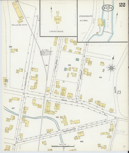 Sanborn Fire Insurance Map from Barre, Washington County, Vermont (1905), Sheet #0022 - Historic Sanborn Fire Insurance Map Print, vintage old map wall art, antique decor, genealogy gift, Vermont Vermont map