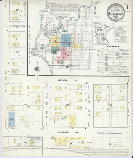 Sanborn Fire Insurance Map from Breckenridge, Wilkin County, Minnesota (1914), Sheet #0001 - Complete Map Set gallery image, historic Sanborn map, vintage wall art, Minnesota Minnesota