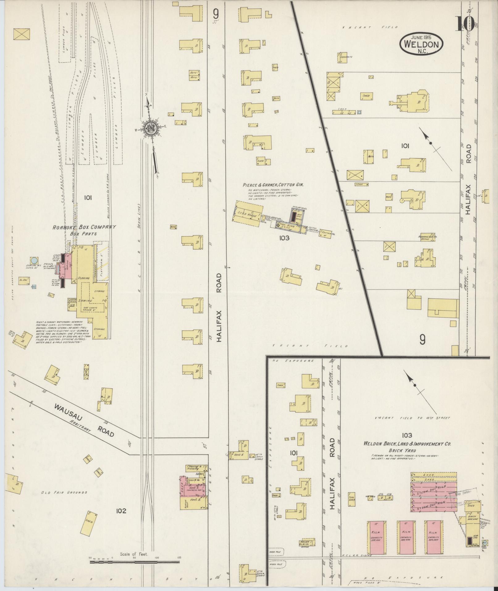 Sanborn Fire Insurance Map from Weldon, Halifax County, North Carolina (1915), Sheet #0010 - Complete Map Set gallery image, historic Sanborn map, vintage wall art, North Carolina North Carolina