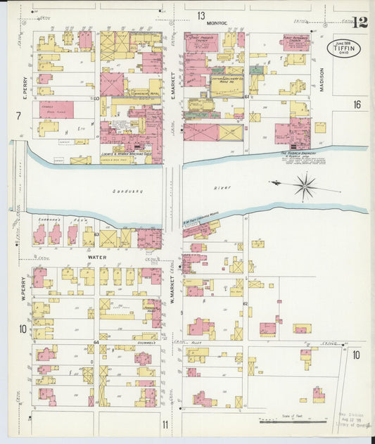 Sanborn Fire Insurance Map from Tiffin, Seneca County, Ohio (1908), Sheet #0012 - Historic Sanborn Fire Insurance Map Print, vintage old map wall art, antique decor, genealogy gift, Ohio Ohio map