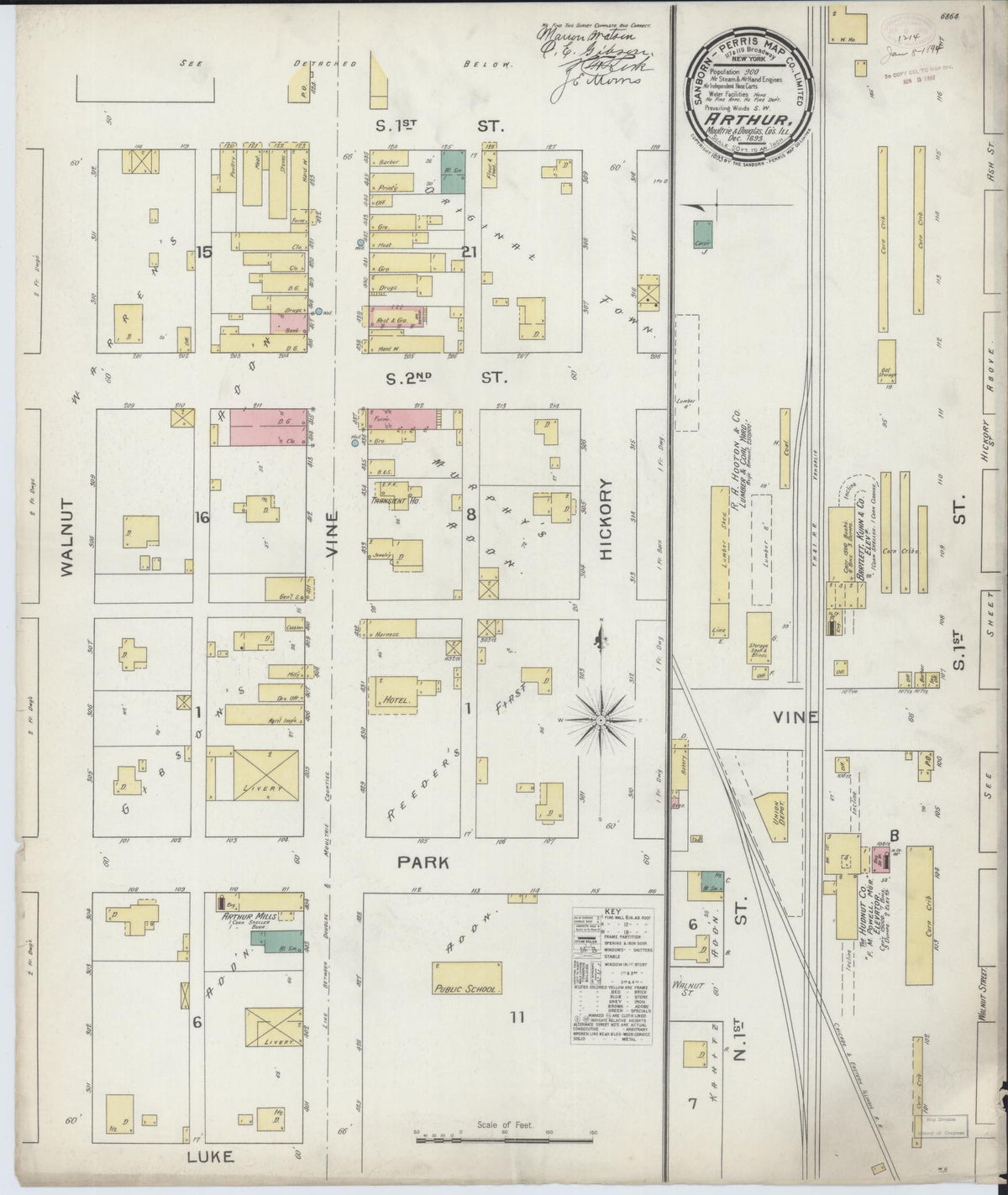 Sanborn Fire Insurance Map from Arthur, Moultrie And Douglas Counties, Illinois (1893), Sheet #0001 - Historic Sanborn Fire Insurance Map Print, vintage old map wall art, antique decor, genealogy gift, Illinois Illinois map