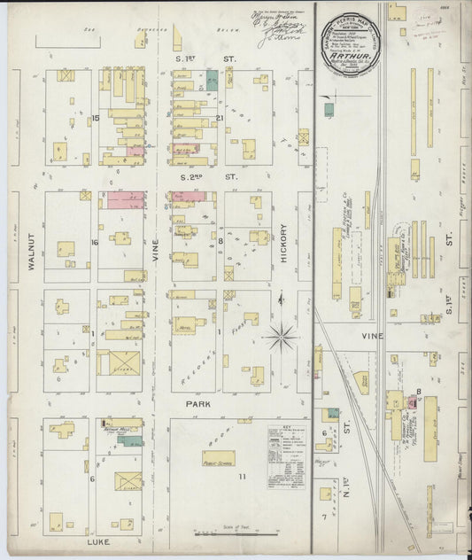 Sanborn Fire Insurance Map from Arthur, Moultrie And Douglas Counties, Illinois (1893), Sheet #0001 - Historic Sanborn Fire Insurance Map Print, vintage old map wall art, antique decor, genealogy gift, Illinois Illinois map