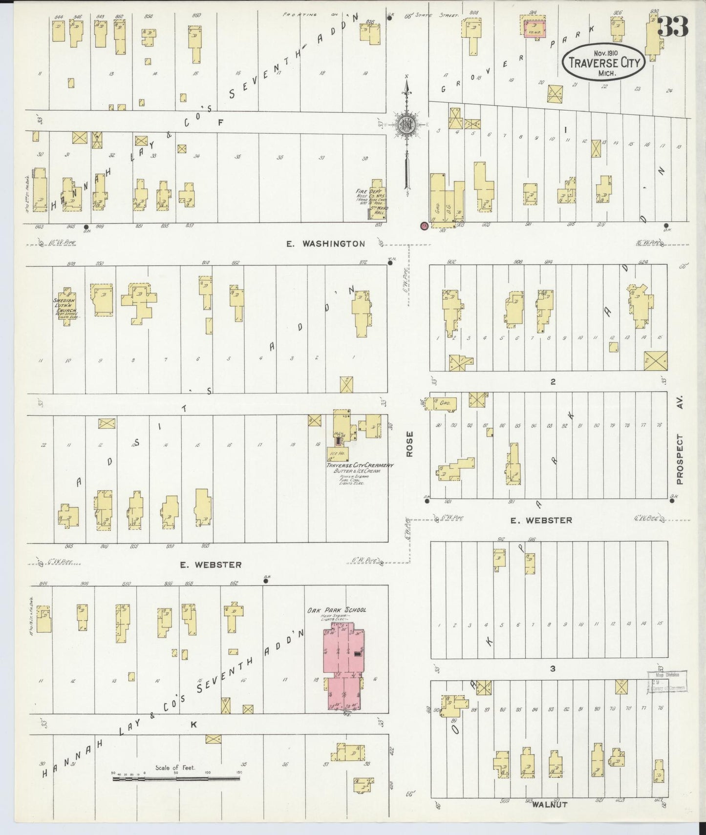 Sanborn Fire Insurance Map from Traverse City, Grand Traverse County, Michigan (1910), Sheet #0033 - Complete Map Set gallery image, historic Sanborn map, vintage wall art, Michigan Michigan