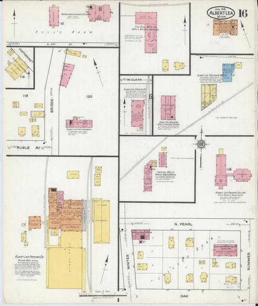Sanborn Fire Insurance Map from Albert Lea, Freeborn County, Minnesota (1918), Sheet #0016 - Historic Sanborn Fire Insurance Map Print, vintage old map wall art, antique decor, genealogy gift, Minnesota Minnesota map