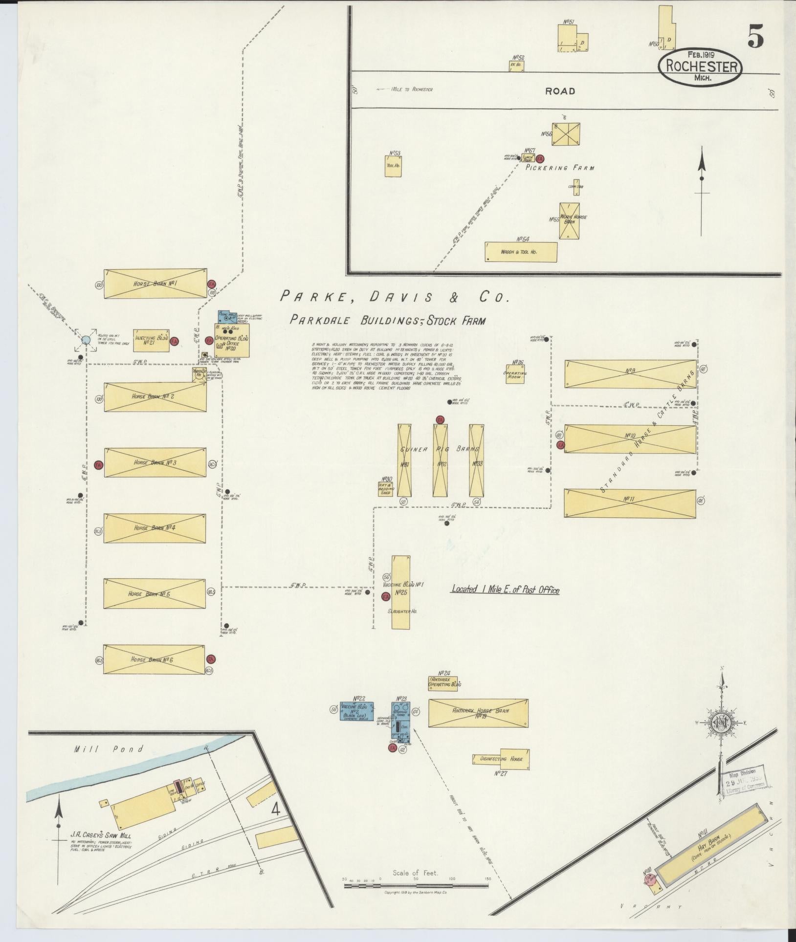 Sanborn Fire Insurance Map from Rochester, Oakland County, Michigan (1919), Sheet #0005 - Historic Sanborn Fire Insurance Map Print, vintage old map wall art, antique decor, genealogy gift, Michigan Michigan map