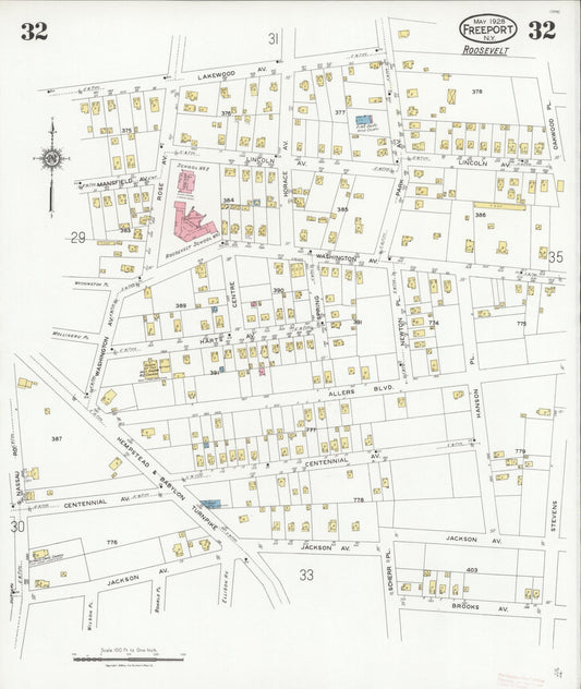Sanborn Fire Insurance Map from Freeport, Nassau County, New York (1928), Sheet #0032 - Historic Sanborn Fire Insurance Map Print, vintage old map wall art, antique decor, genealogy gift, New York New York map