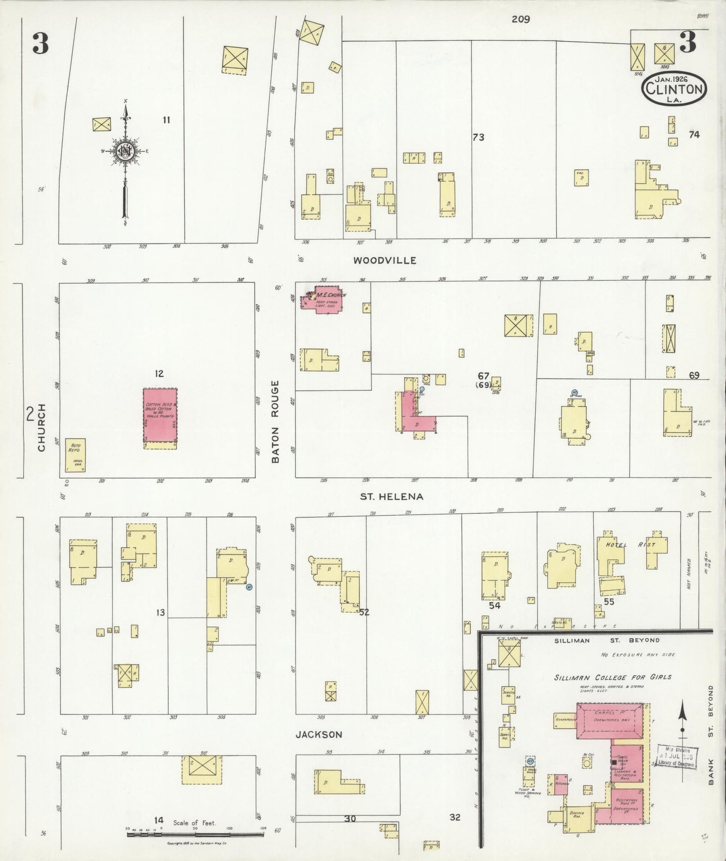 Sanborn Fire Insurance Map from Clinton, East Feliciana Parish, Louisiana (1926), Sheet #0003 - Complete Map Set gallery image, historic Sanborn map, vintage wall art, Louisiana Louisiana
