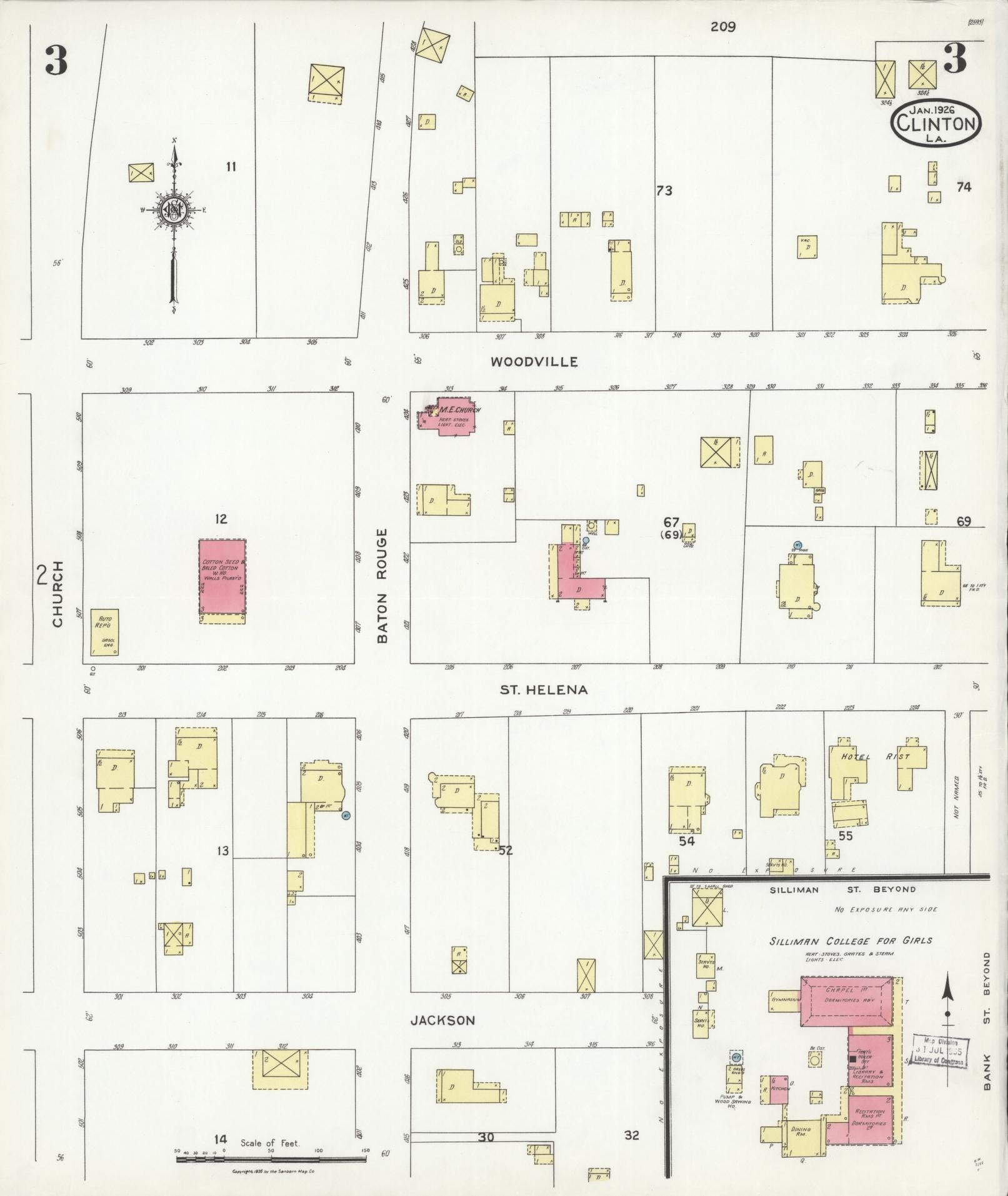 Sanborn Fire Insurance Map from Clinton, East Feliciana Parish, Louisiana (1926), Sheet #0003 - Complete Map Set gallery image, historic Sanborn map, vintage wall art, Louisiana Louisiana