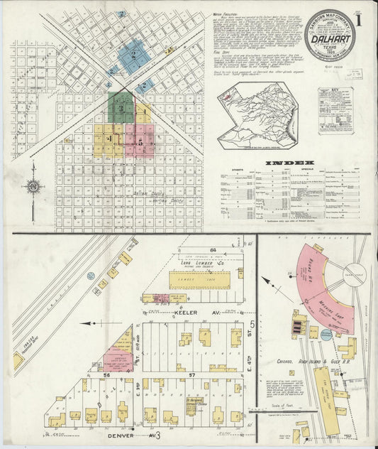 Sanborn Fire Insurance Map from Dalhart, Dallam And Hartley County, Texas (1920), Sheet #0001 - Complete Map Set gallery image, historic Sanborn map, vintage wall art, Texas Texas