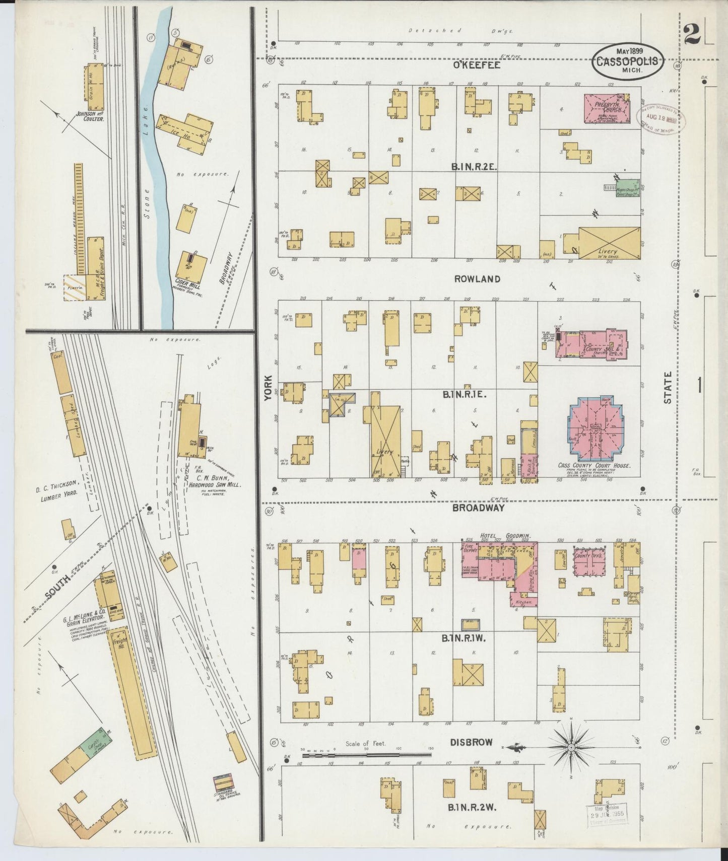 Sanborn Fire Insurance Map from Cassopolis, Cass County, Michigan (1899), Sheet #0002 - Complete Map Set gallery image, historic Sanborn map, vintage wall art, Michigan Michigan