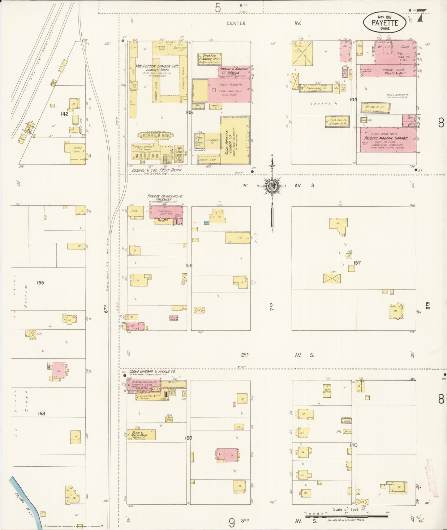 Sanborn Fire Insurance Map from Payette, Payette County, Idaho (1917), Sheet #0007 - Complete Map Set gallery image, historic Sanborn map, vintage wall art, Idaho Idaho