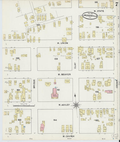 Sanborn Fire Insurance Map from Jacksonville, Duval County, Florida (1891), Sheet #0007 - Complete Map Set gallery image, historic Sanborn map, vintage wall art, Florida Florida