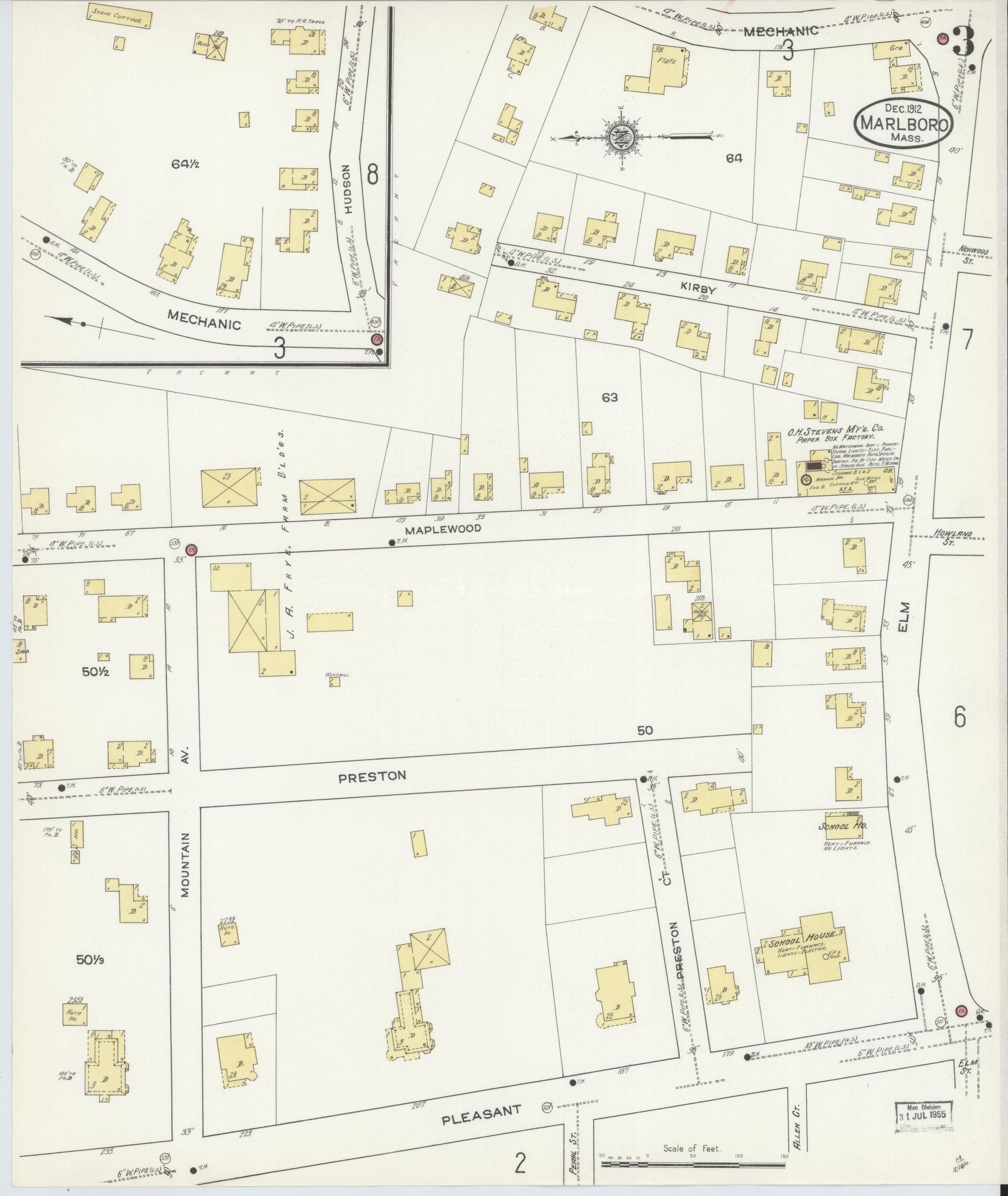 Sanborn Fire Insurance Map from Marlborough, Middlesex County, Massachusetts (1912), Sheet #0003 - Historic Sanborn Fire Insurance Map Print, vintage old map wall art, antique decor, genealogy gift, Massachusetts Massachusetts map