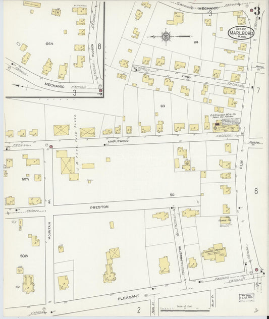 Sanborn Fire Insurance Map from Marlborough, Middlesex County, Massachusetts (1912), Sheet #0003 - Historic Sanborn Fire Insurance Map Print, vintage old map wall art, antique decor, genealogy gift, Massachusetts Massachusetts map