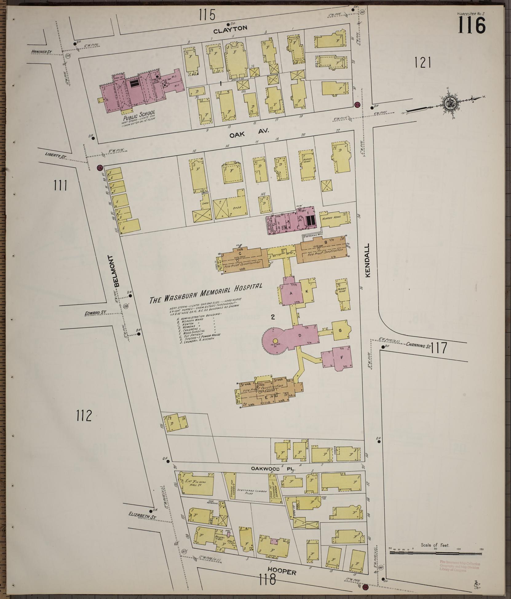 Sanborn Fire Insurance Map from Worcester, Worcester County, Massachusetts (1910), Sheet #0116 - Complete Map Set gallery image, historic Sanborn map, vintage wall art, Massachusetts Massachusetts