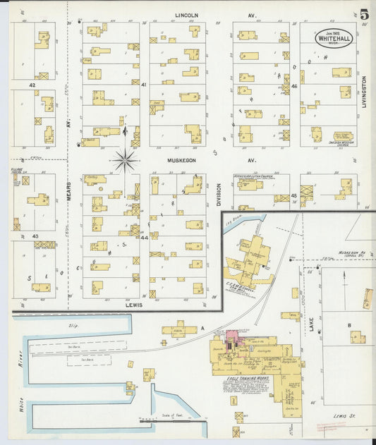 Sanborn Fire Insurance Map from Whitehall, Muskegon County, Michigan (1902), Sheet #0005 - Historic Sanborn Fire Insurance Map Print, vintage old map wall art, antique decor, genealogy gift, Michigan Michigan map