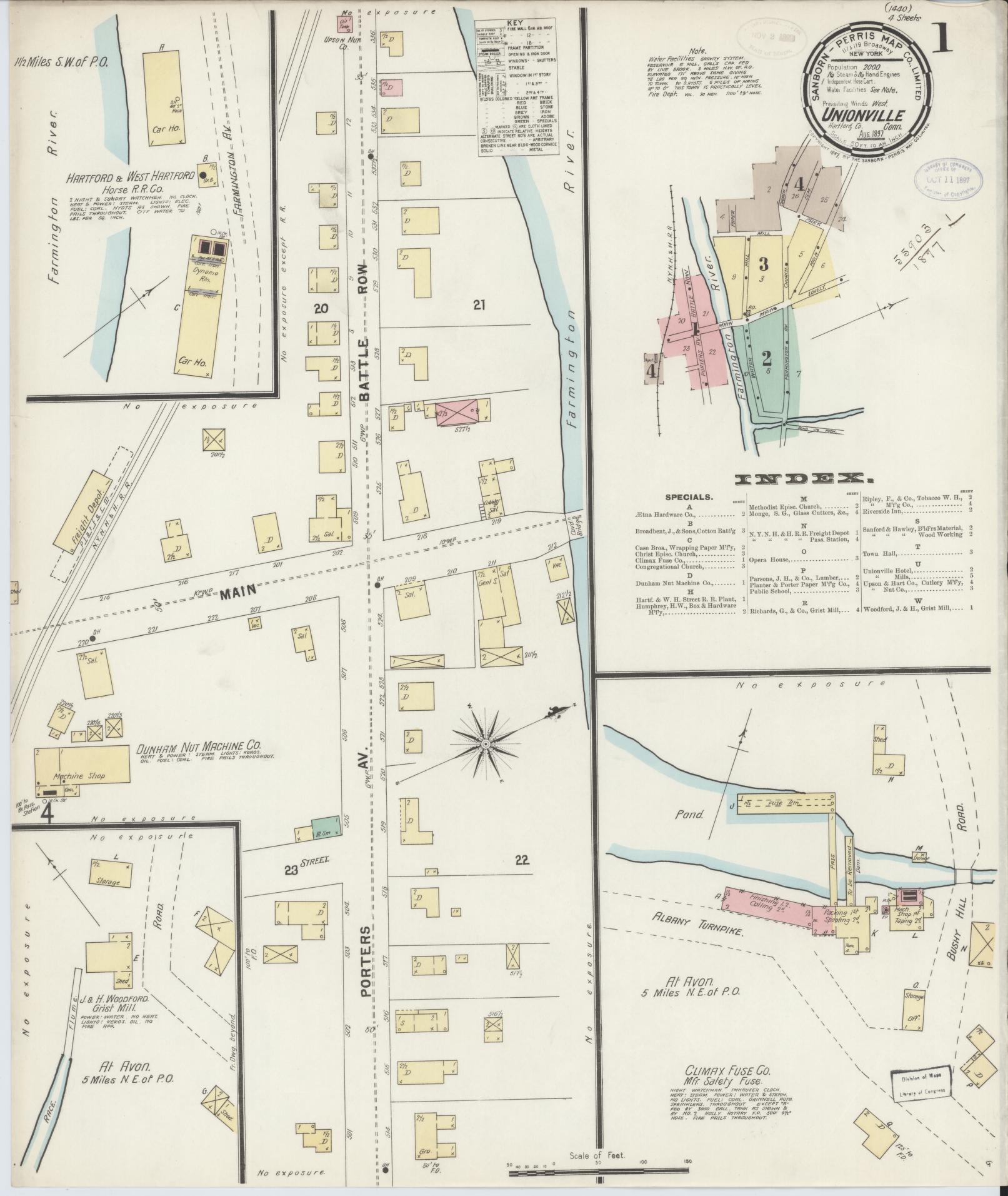 Sanborn Fire Insurance Map from Unionville, Hartford County, Connecticut (1897), Sheet #0001 - Complete Map Set gallery image, historic Sanborn map, vintage wall art, Connecticut Connecticut